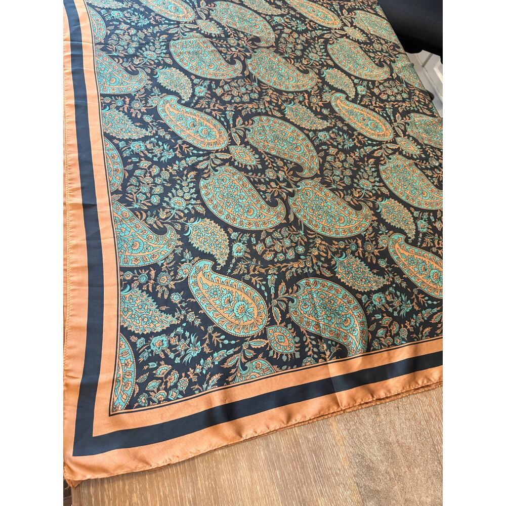 VINTAGE Large Brown/Green Paisley Neck Tie Scarf Wrap Shawl - Picture 3 of 7